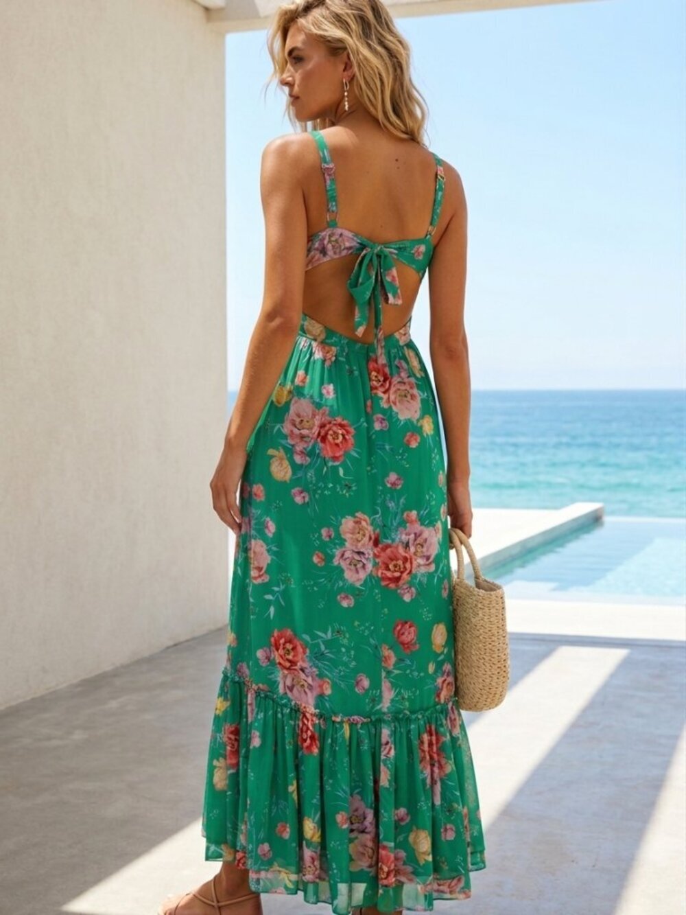 Yumi Kim Tracey Wonderful World Green Tiered Maxi Dress Size Medium 39215